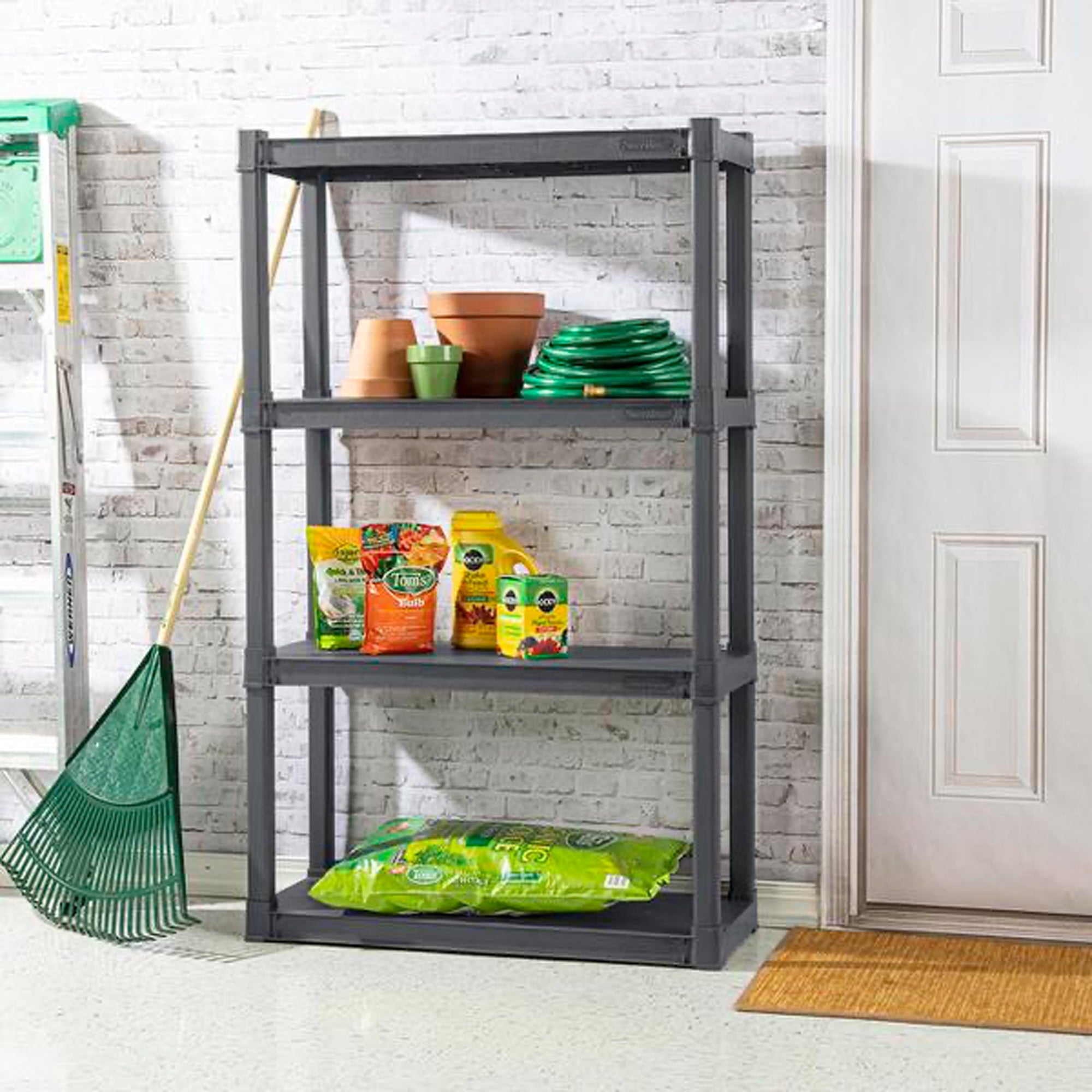 Sterilite Plastic Indoor Outdoor 4 Shelf Durable Shelving Unit, Gray 2 Pack