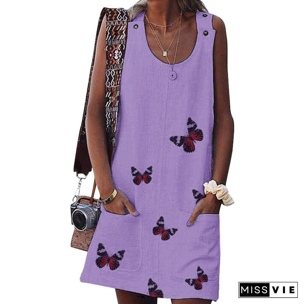 Butterfly Printed Sleeveless Dress