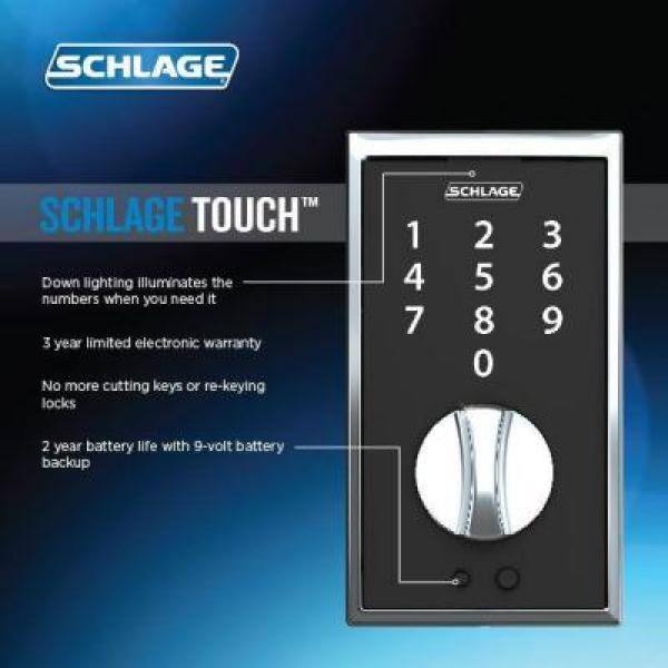 Schlage Century Matte Black Electronic Touch Keyless Touchscreen Deadbolt with Thumbturn BE375 CEN 622