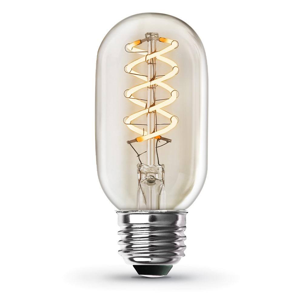 Feit Electric 40-Watt Equivalent T14 Dimmable Spiral Filament Clear Glass E26 Vintage Edison LED Light Bulb Soft White T1440SCL927CAHDRP