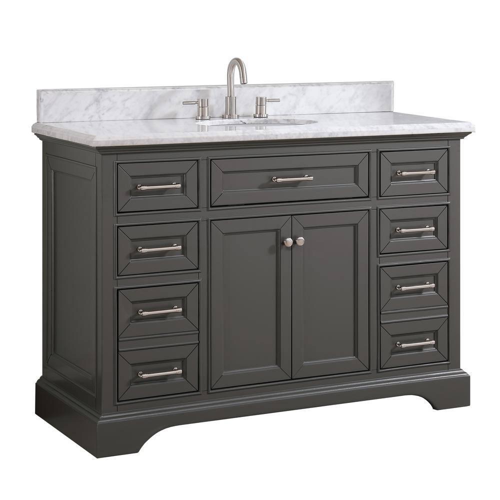 Home Decorators Collection Windlowe 49 in. W x 22 in. D x 35 in. H Bath Vanity in Gray with Carrara Marble Vanity Top in White with White Sink 15101-VS49C-GR