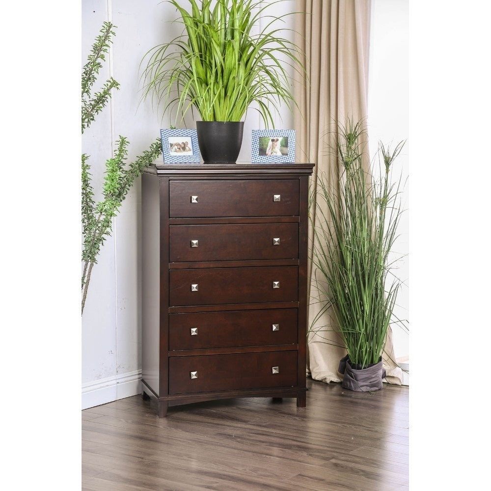 Transitional Style Wooden Chest With 5 Drawers, Brown- Saltoro Sherpi