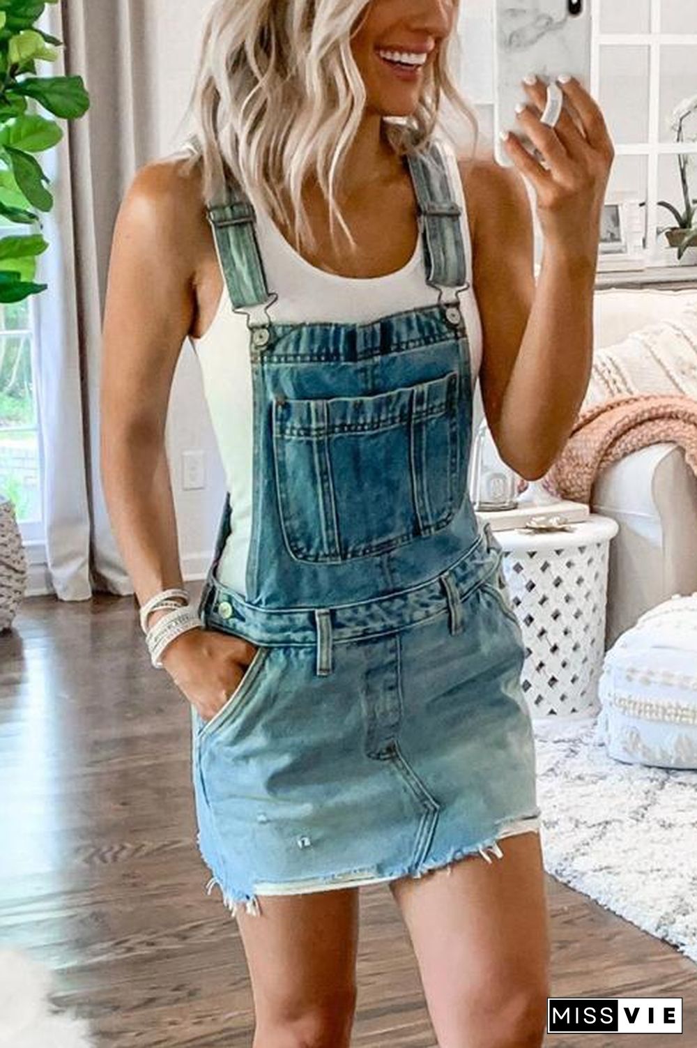 Basic Denim Overall Mini Dress