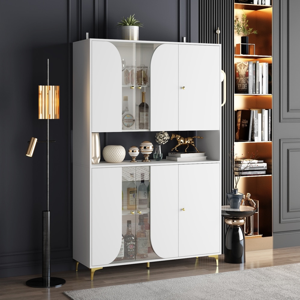 Buffet Storage Cabinet with Tempered Glass Doors Pantry Bookshelves   47.2\