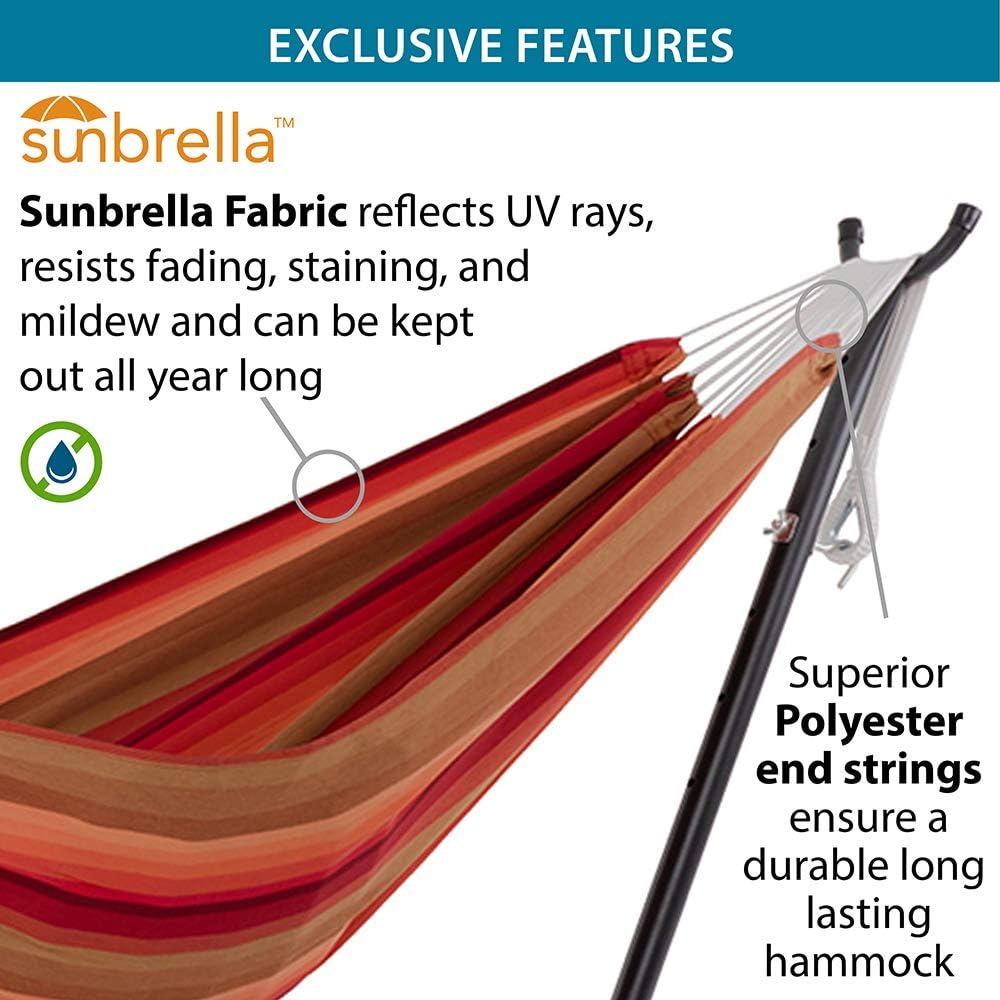 Double Cotton Hammock with Space Saving Steel Stand, Tropical (450 lb Capacity - Premium Carry Bag Included)