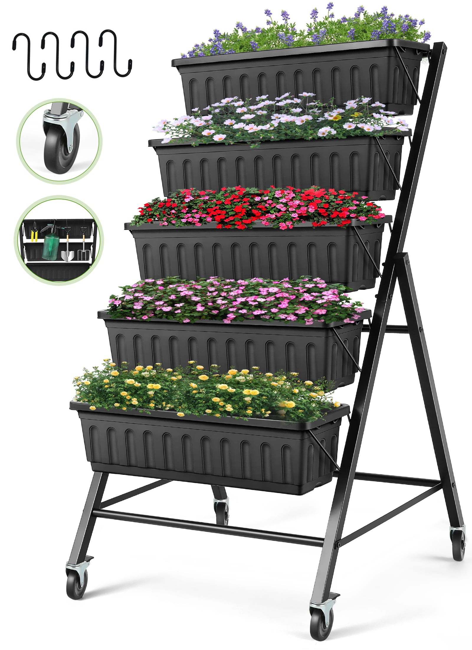 4Foot Vertical Raised Garden Beds with Wheels 5-Tiers Outdoor Garden Beds Elevated Planter Boxes Outside Herb Box 30 in× 26 in× 48 in