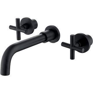 UPIKER Modern Double Handle Wall Mounted Bathroom Faucet with 3 Holes Brass Rough-in Valve in Matte Black UP2301SFB0001