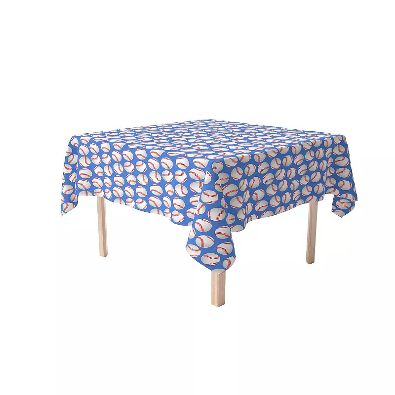 Square Tablecloth， 100% Cotton， 52x52， Baseballs Blue