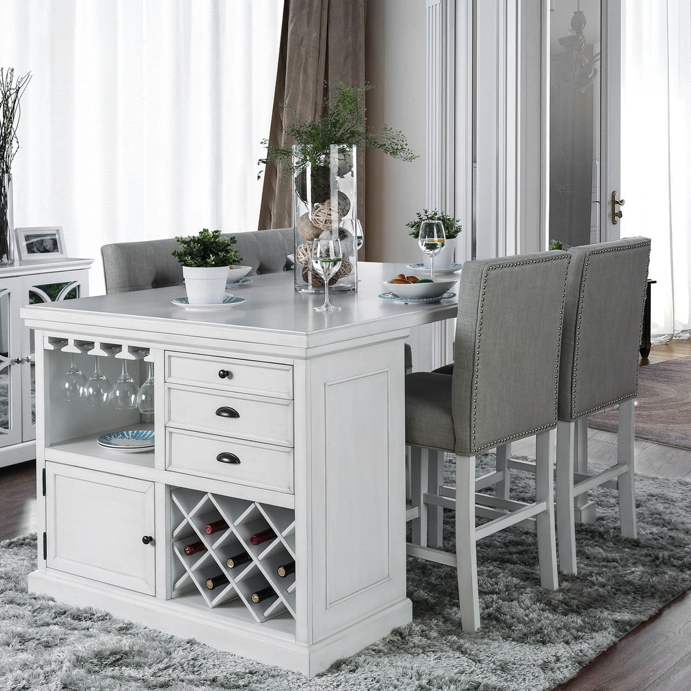 Counter Height Storage Dining Table in Antique White   Antique White