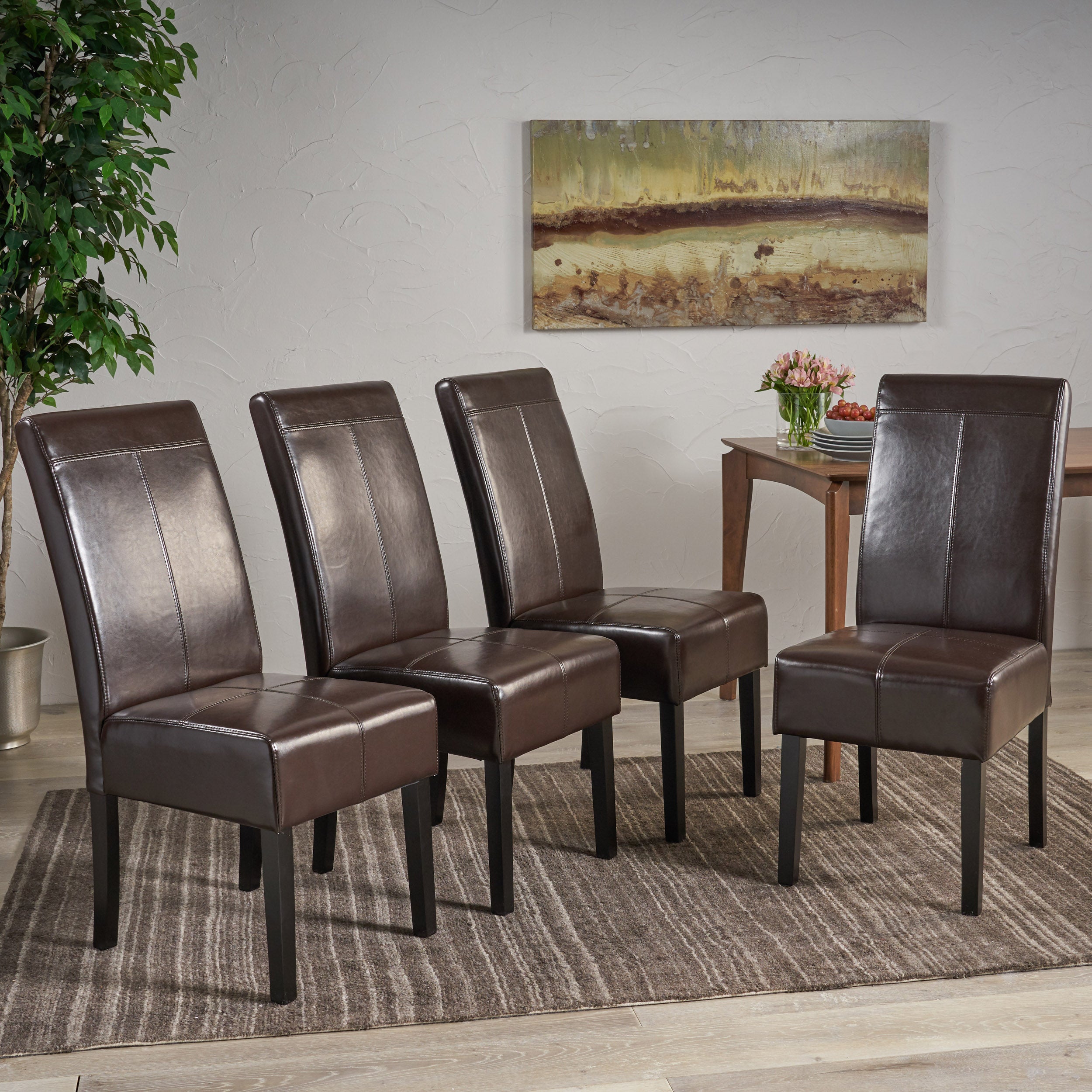 Percival T-stitched Chocolate Brown Leather Dining Chairs