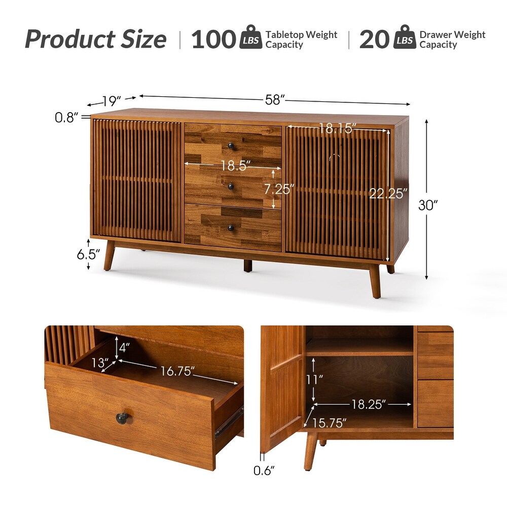 Crrillus Mid century Sideboard with Slatted Doors by HULALA HOME