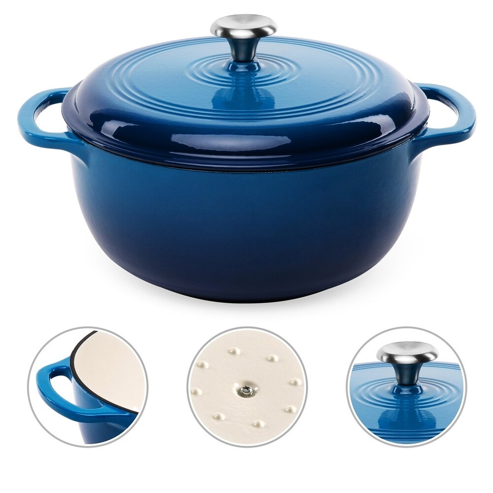 6 Quart Large Blue Enamel Cast Iron Dutch Oven Kitchen Cookware