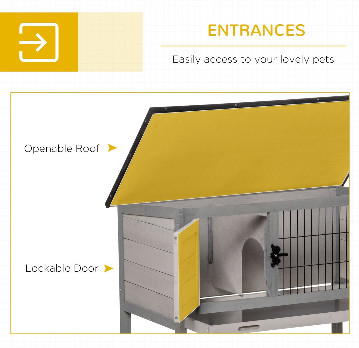 PawHut Hinged Asphalt Roof Elevated Rabbit Hutch