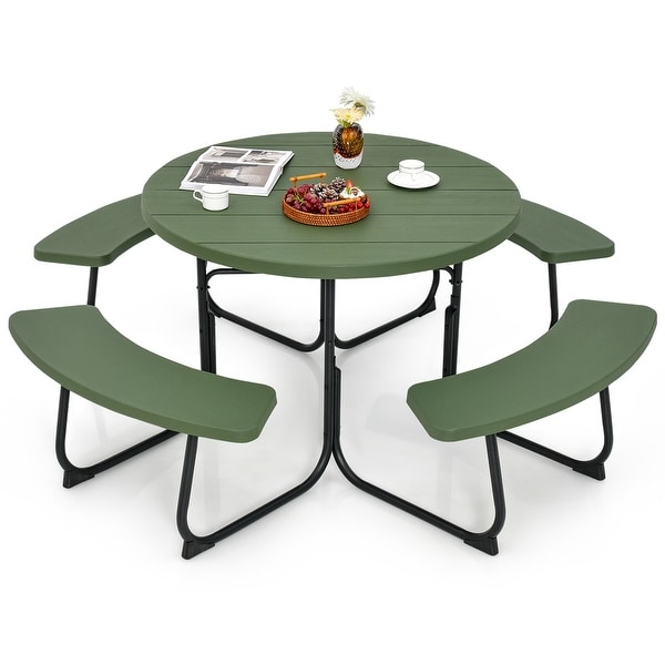 Costway Outdoor 8person Round Picnic Table Bench Set with 4 Benches and