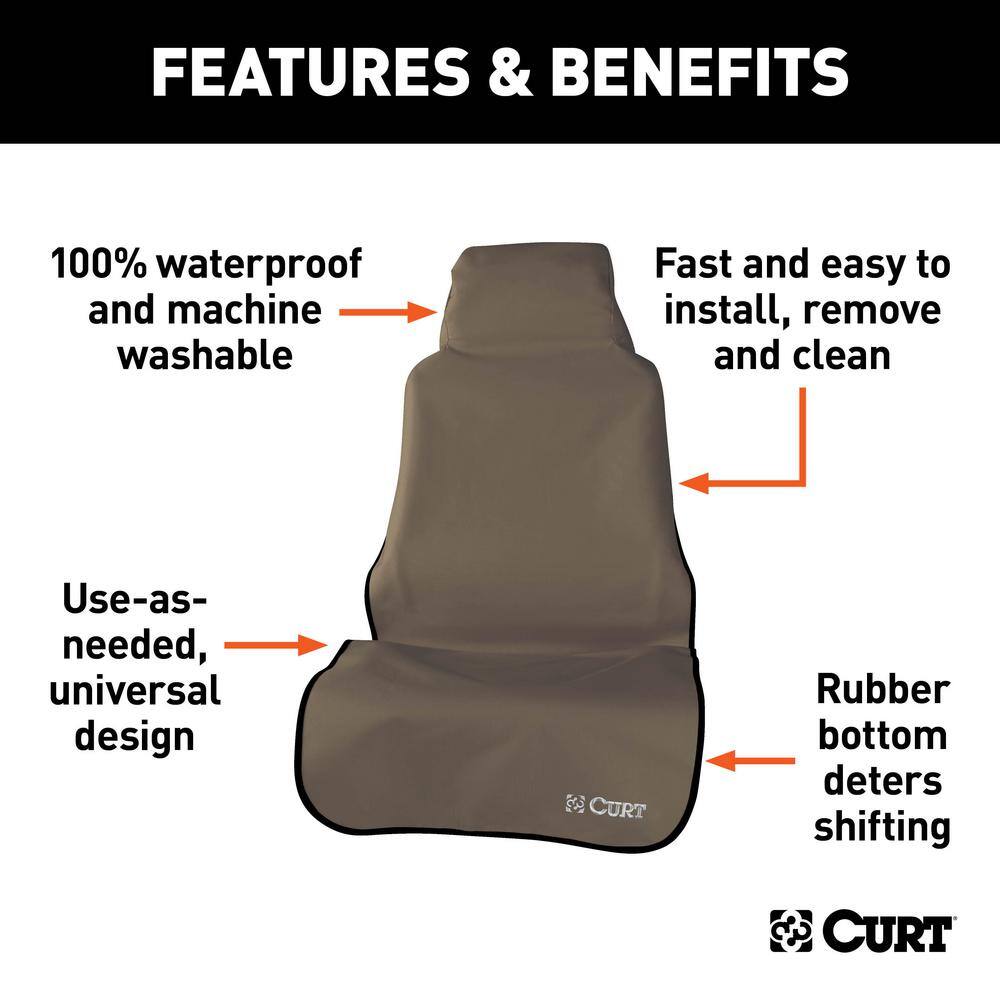 CURT Seat Defender 58 in. x 63 in. Removable Waterproof Brown XL Bench Truck Seat Cover 18502