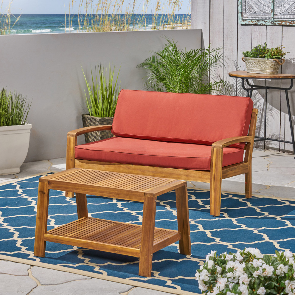 GDF Studio Christian Outdoor Acacia Wood Loveseat/Coffee Set   Contemporary   Outdoor Lounge Sets   by GDFStudio  Houzz