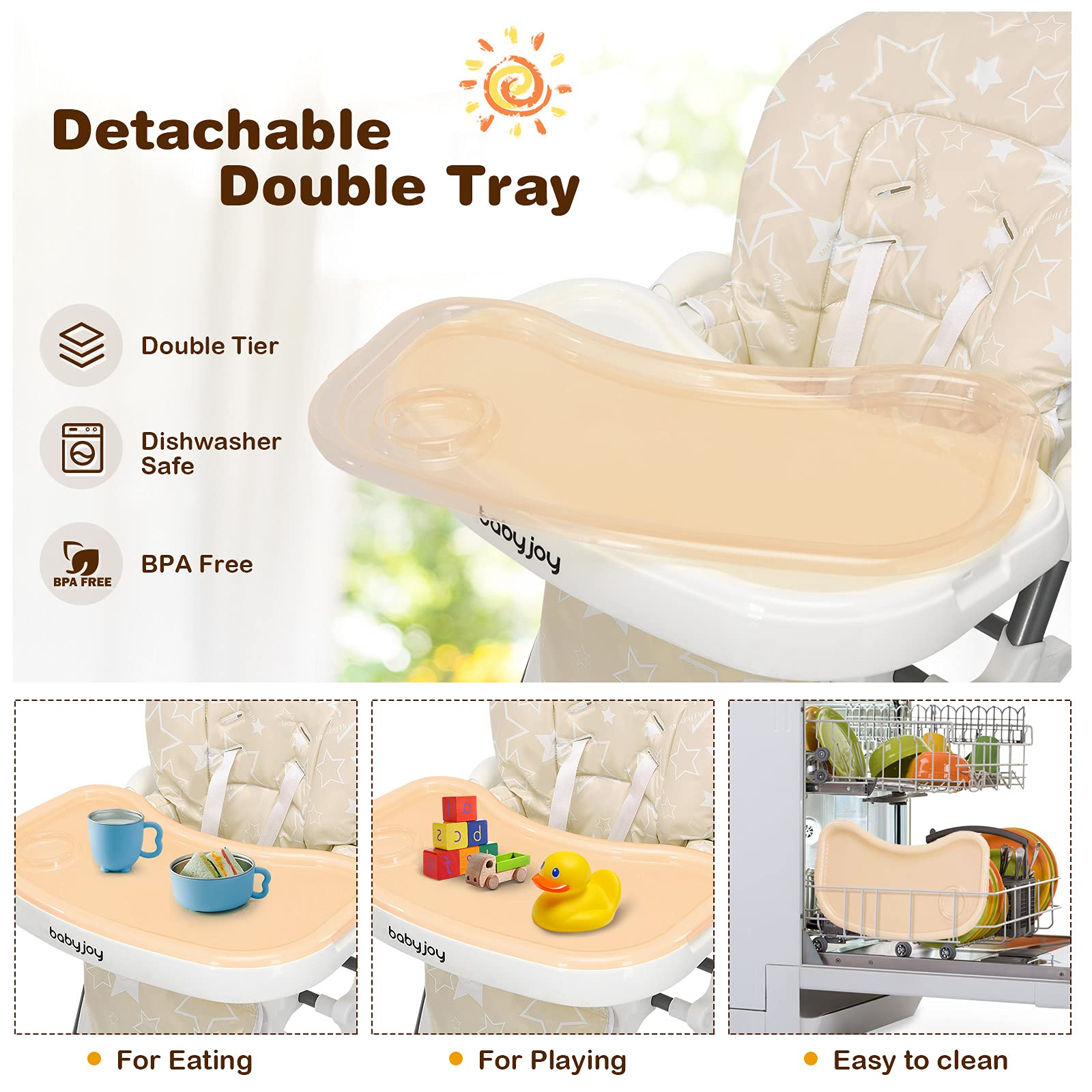 BABY JOY Folding High Chair for Babies & Toddlers, Infant Dining Chair w/ Removable Dishwasher Safe Tray