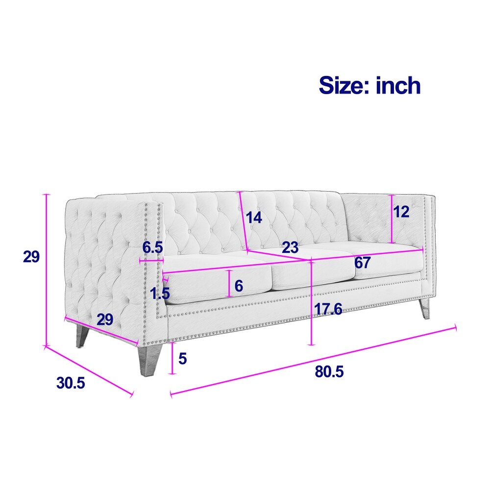 Classic Velvet Chesterfield Sofa Set with Nailhead Trim (Solid Wood Frame  3 Seaters)