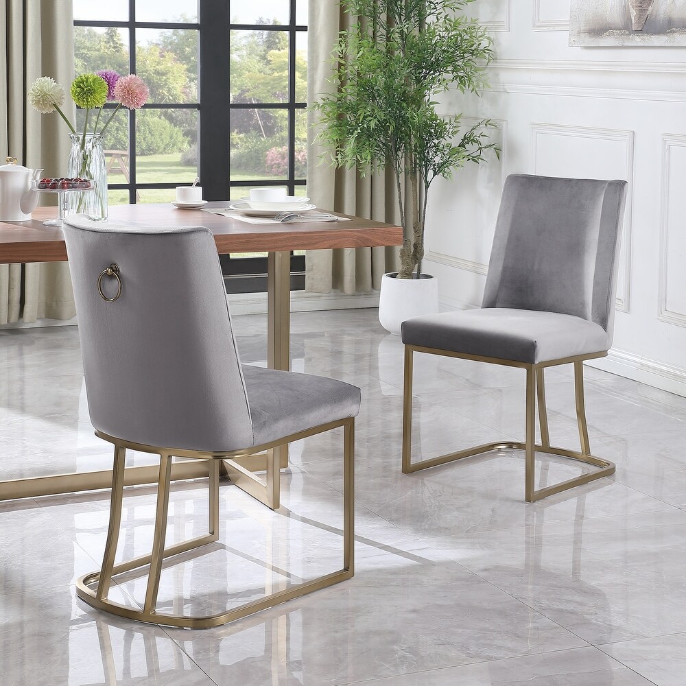 Modern Velvet Upholstered Dining Chair wih Brushed Golden Legs and Anti Slip Footpad for Kitchen  Bedroom  Living Room  Set of 2