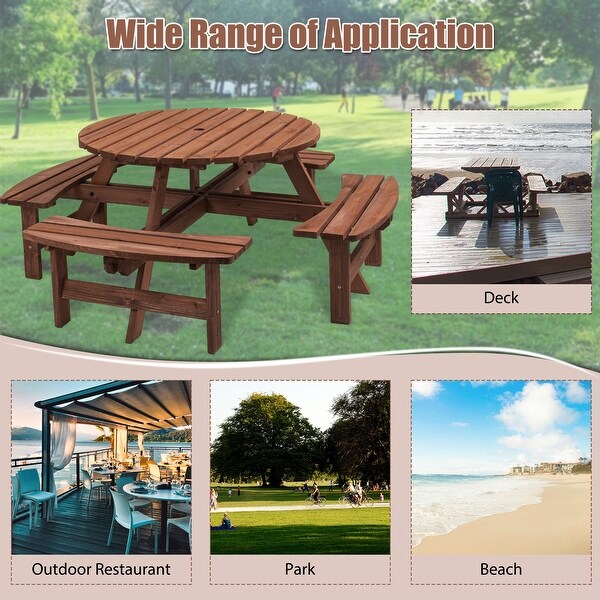 Circular Outdoor Wooden Picnic Dining Set