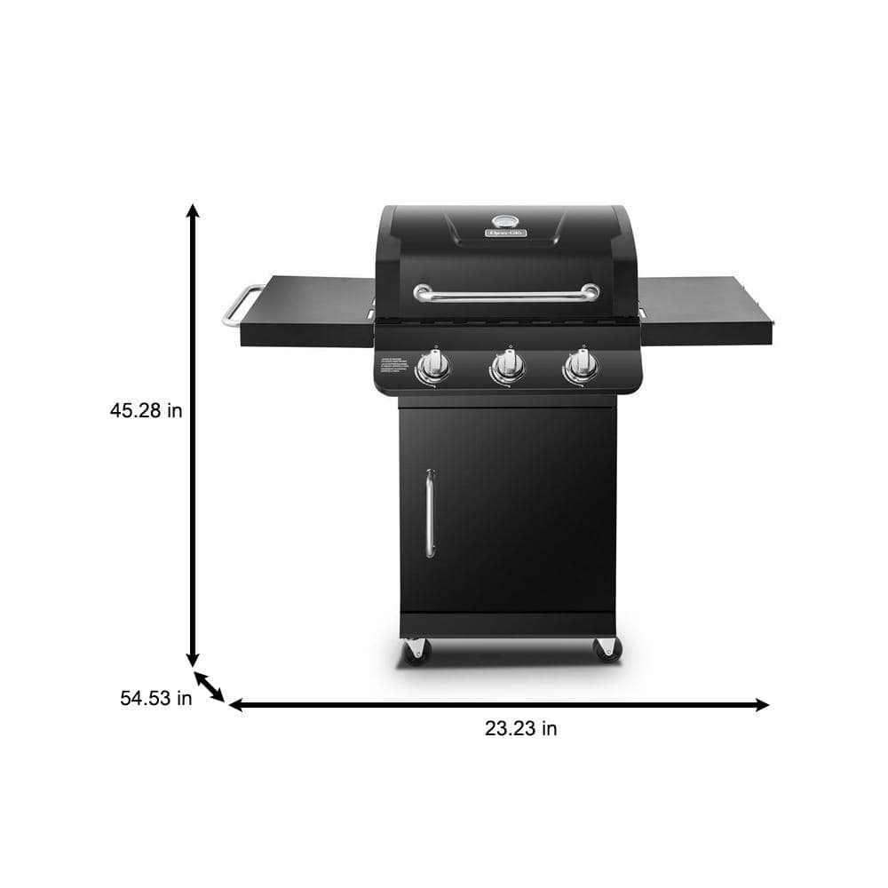 DynaGlo Premier 3Burner Natural Gas Grill in Black with Folding Side Tables