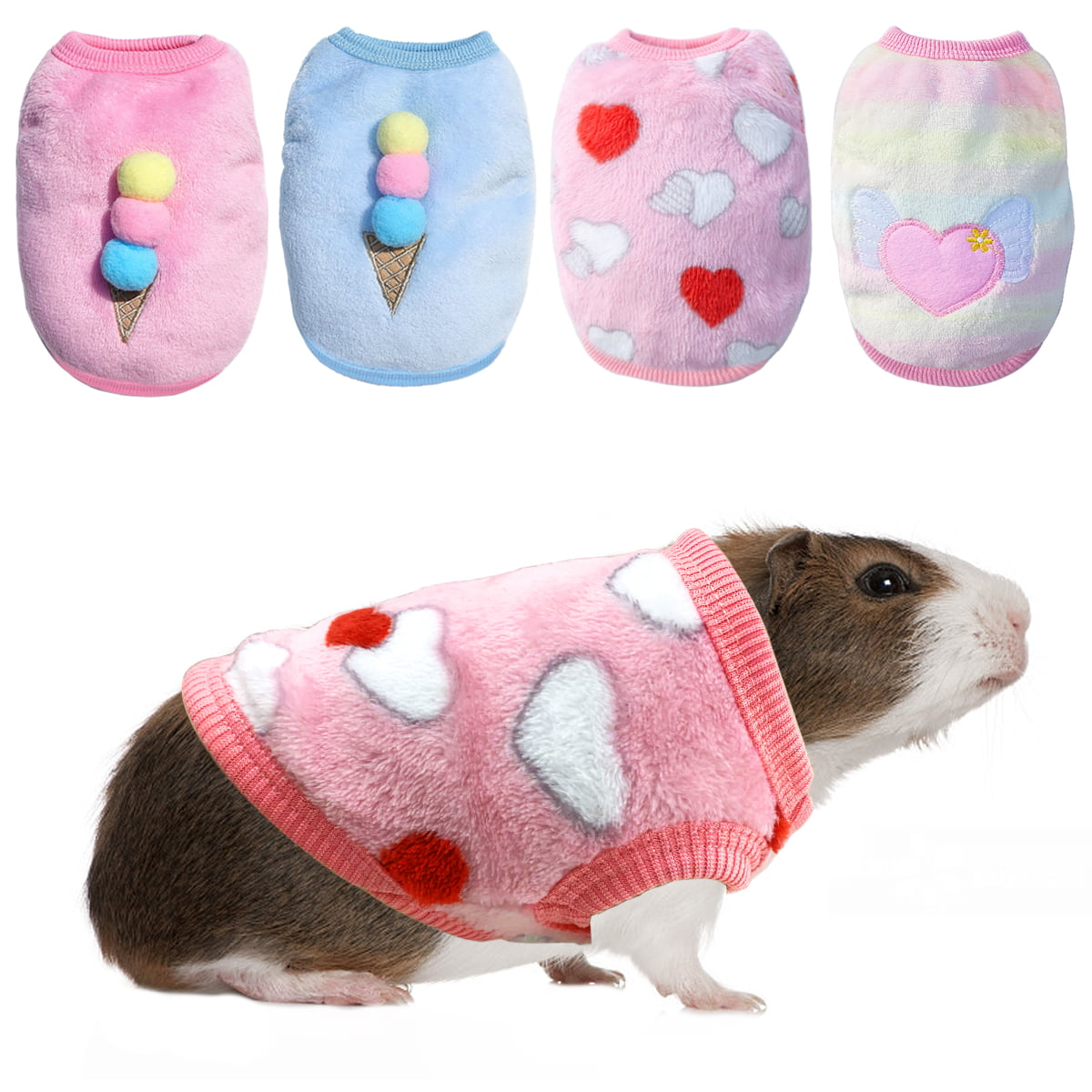 Vehomy 4 Pieces Bunny Clothes for Rabbits- Small Animal Guinea Pig Warm Vest Clothes Costume Soft T-Shirt for Kitten Ferret Chihuahua Puppy Mini Dog and Small Animals XXS