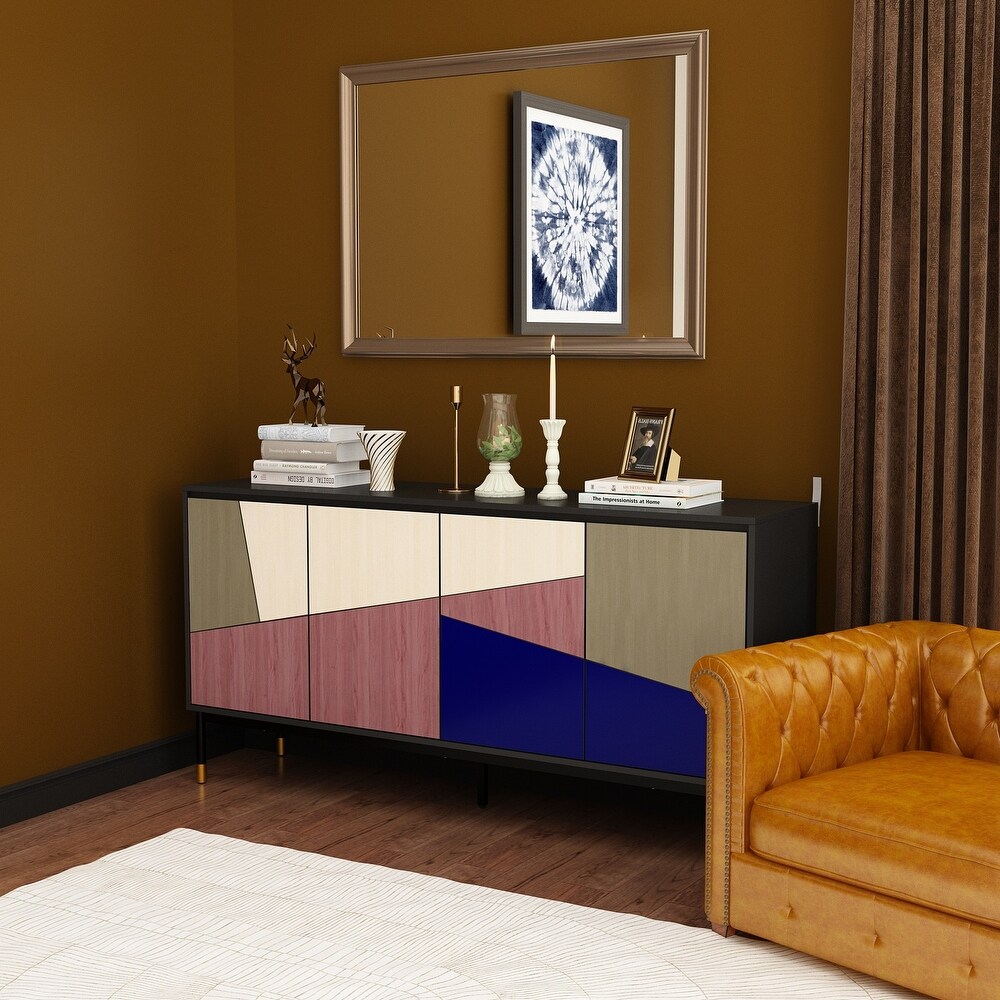 Colorful Modern Sideboard with Adjustable Storage   63 Inches Buffet