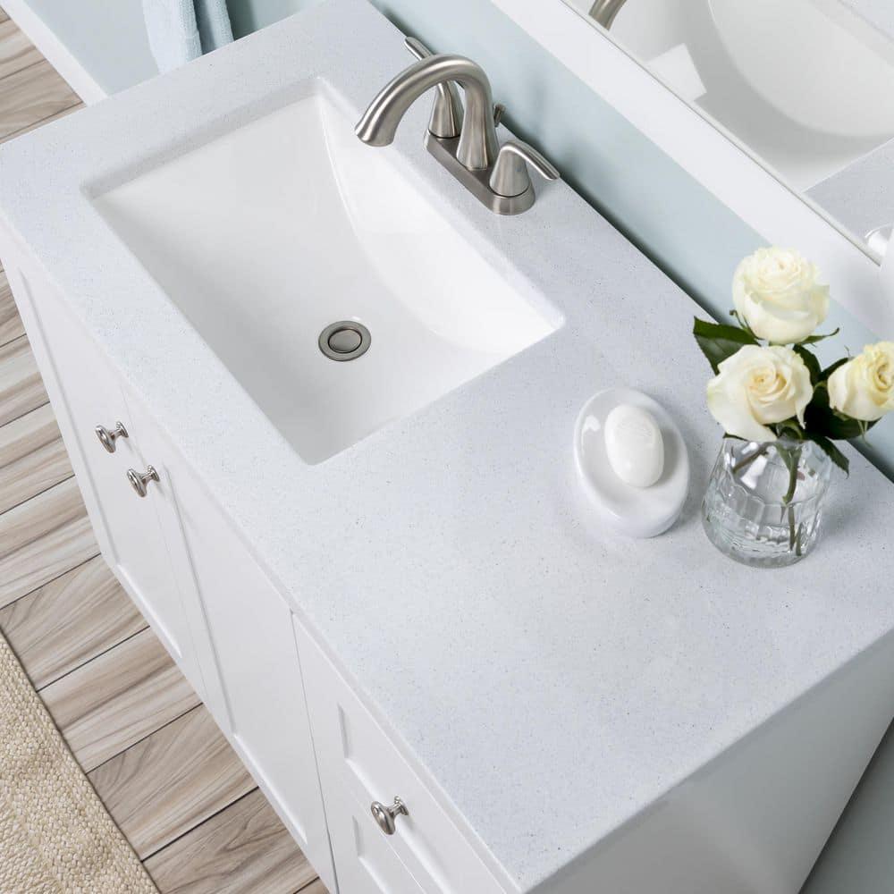 Glacier Bay Bannister 365 in W x 1875 in D x 3514 in H Bath Vanity in White with White Cultured Marble Top