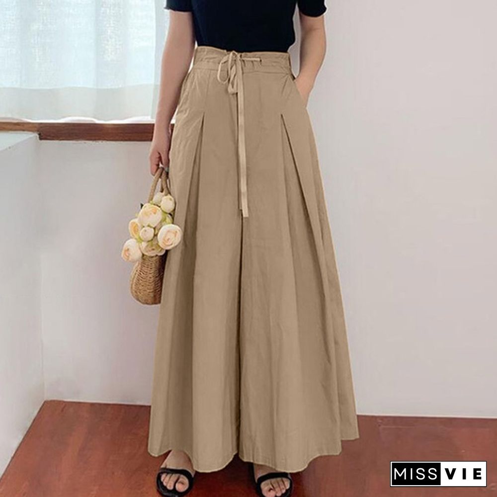 Women Culottes Wide Legs Palazzo Long Dress Pants Ladies Pull On Trousers Skirts