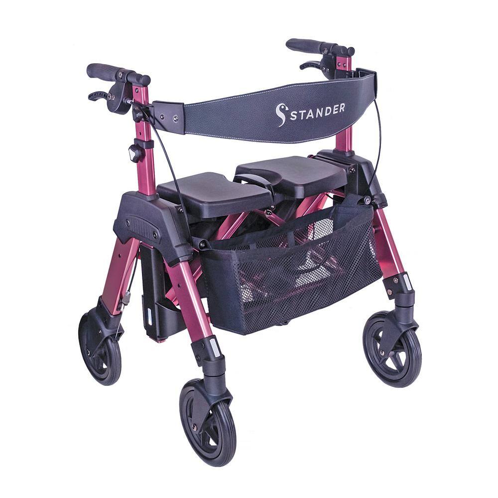 Stander EZ Fold-N-Go 4-Wheel Bariatric Rollator with Large Seat in Pink 4360-RR