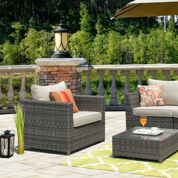 OVIOS Patio Furniture Deep Seat Wicker 6piece Set with Cushions