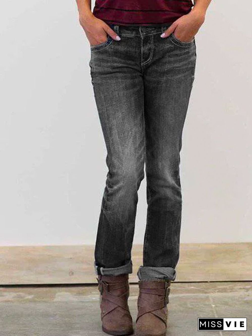 Blue Plain Casual Denim Jeans