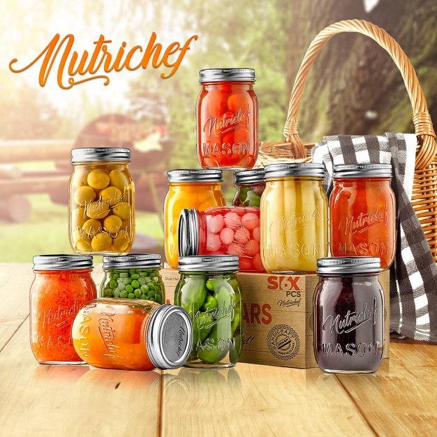 Nutrichef 12 Pcs Glass Mason Jars With Regular Lids And Bands Diy Magnetic Spice Jars Ideal For Meal Prep Jam Honey Wedding Favors And More