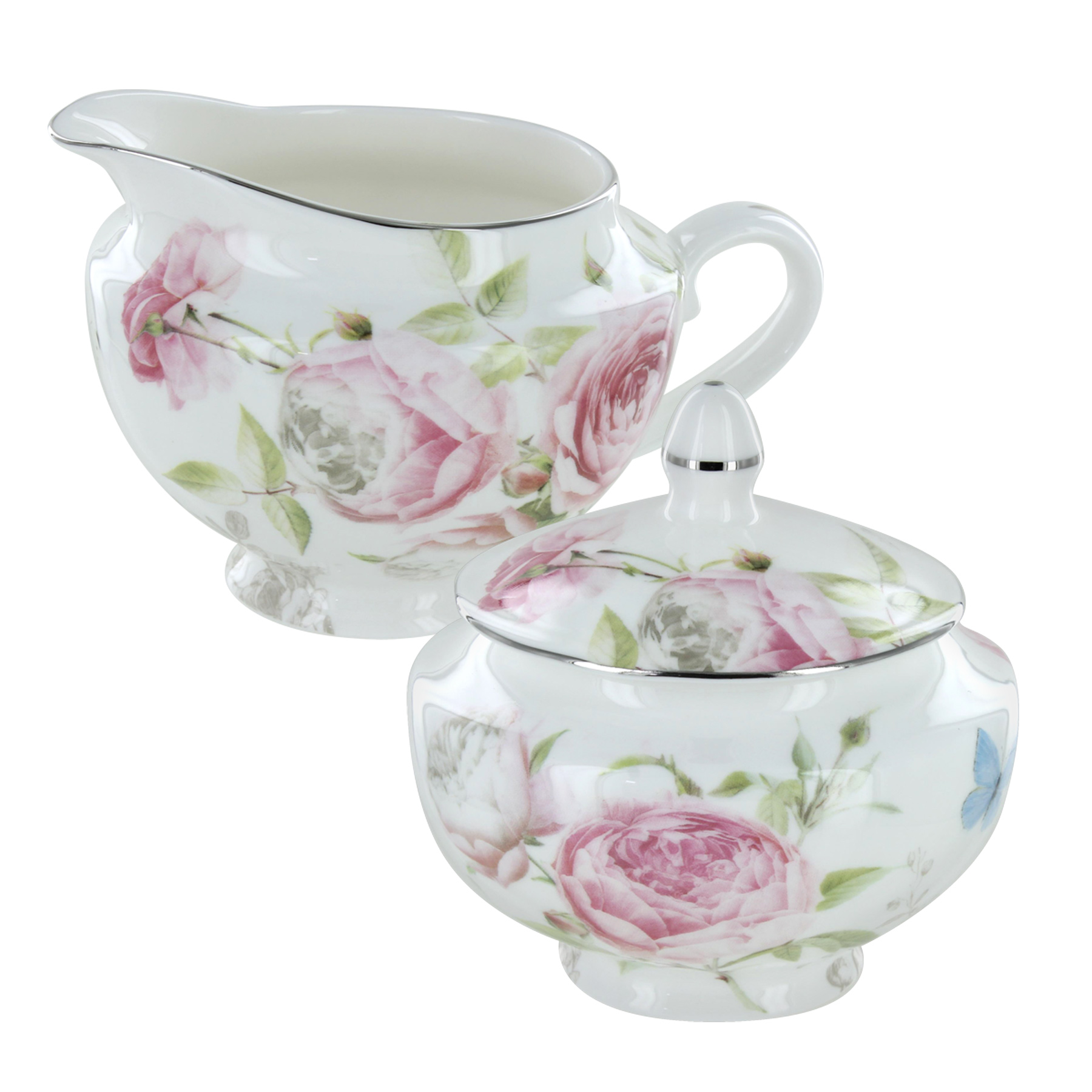 Beau Rose Bone China - Sugar and Creamer Set