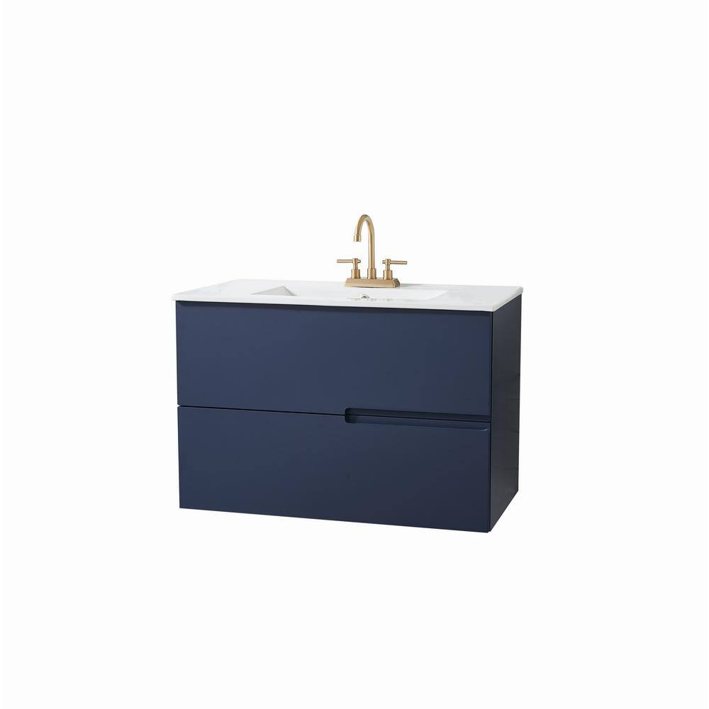 Comllen 36 in. W x 18 in. D x 24 in. H Modern Bathroom Vanity in Blue with White Ceramic Sink Top COM-US02LS-MZ90E-3