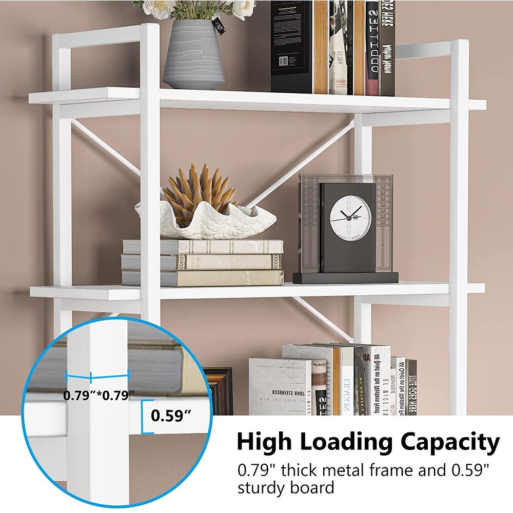 White Bookshelf 5 Tier Bookcase with Metal Frame