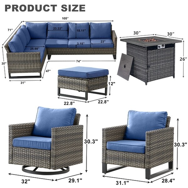 Outdoor Patio Sofa with Swivel Chairs Set