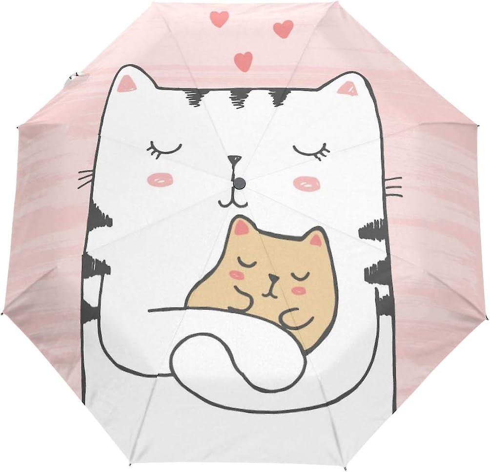 Travel Umbrella Automatic Windproof Foldable Umbrella White Cat Hugs Baby