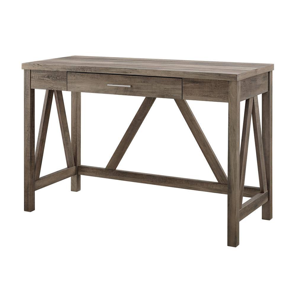 Walker Edison Furniture Company 46 in. Grey Wash Rectangular 1 -Drawer Writing Desk with Open Back HDW46AFGW