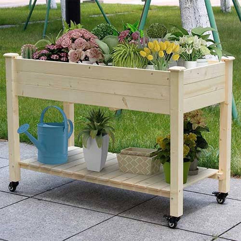 Ejoy 48 in. x 30 in. x 20 in. Wooden Elevated Planter with Shelf and Wheels (Set of 2-Pack) PlanterShelf_48x30x20_2pc