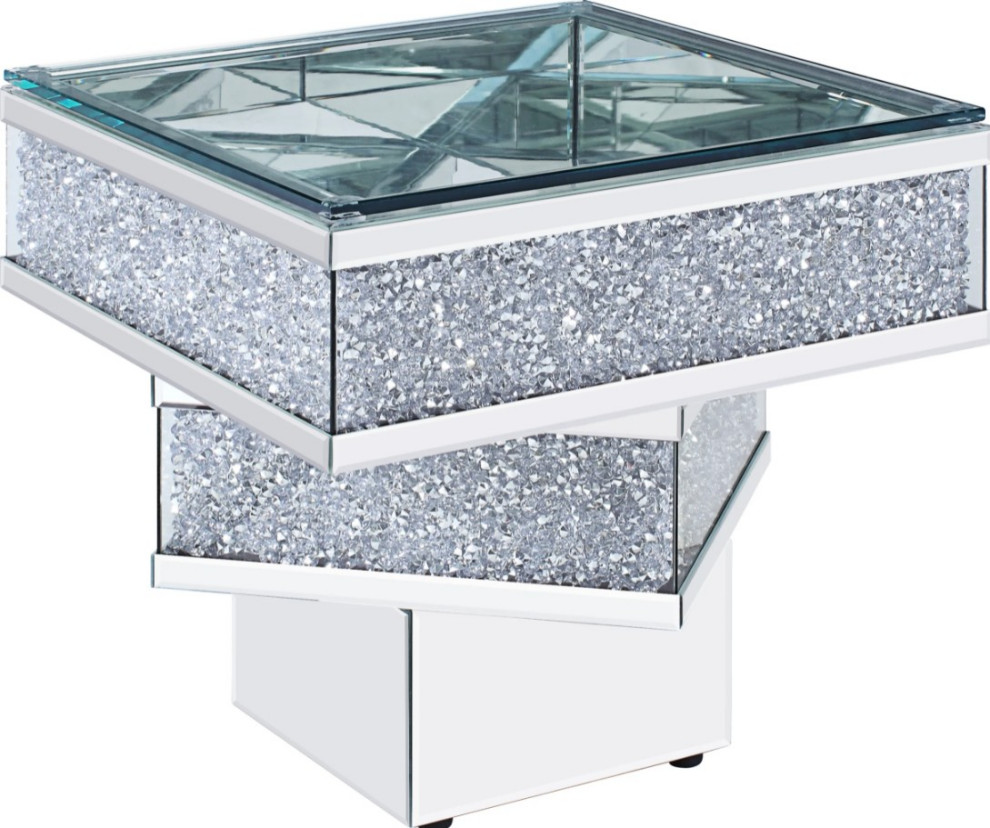 Contempo Glass And Bling End Table   Contemporary   Side Tables And End Tables   by HomeRoots  Houzz