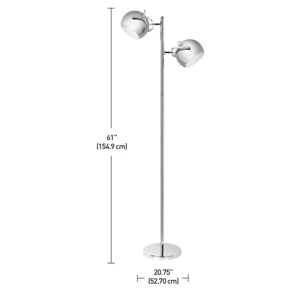 Miles 2-Light Adjustable Head Chrome Floor Lamp