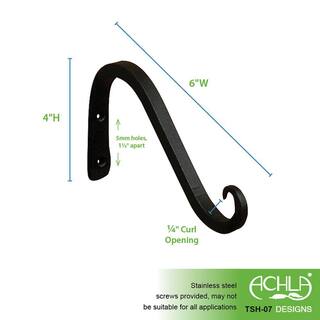 ACHLA DESIGNS 4 in. Tall Black Powder Coat Metal Angled Up Curled Wall Bracket (Set of 2) TSH-07-2