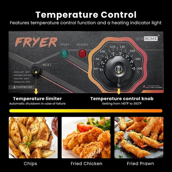 110V 20.7 Qt Commercial Electric Deep Fryer with 2 x 6.35 QT Removable Baskets， Overheat Protection