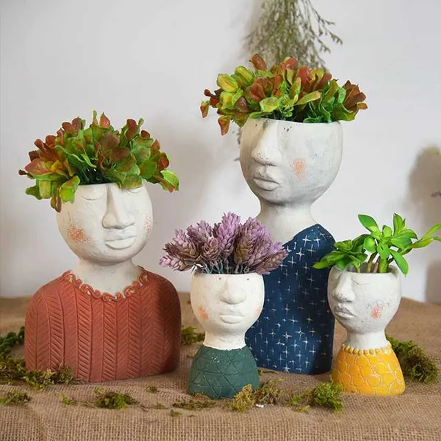 OEM art portrait face head garden supplies flowerpot resin planter human face flower pots unique vase decoration