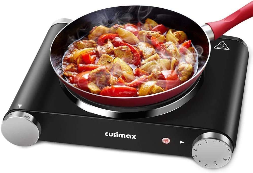 Cusimax Hot Plate Electric Burner， Single Burner Cast Iron hot plates， Portable Burner 1500W Steel Non-Slip Rubber Feet， Upgraded Version