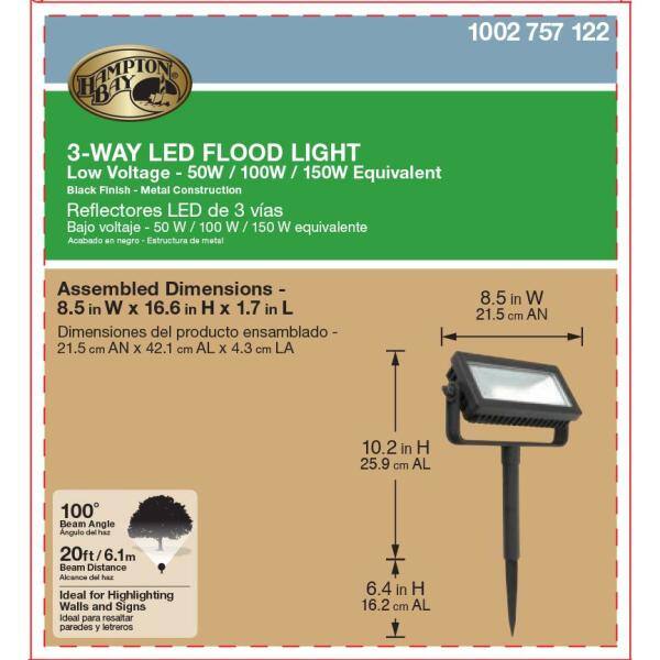 Hampton Bay Low Voltage Black Outdoor Integrated LED Landscape Flood Light with 3 levels of intensity HD33680BK