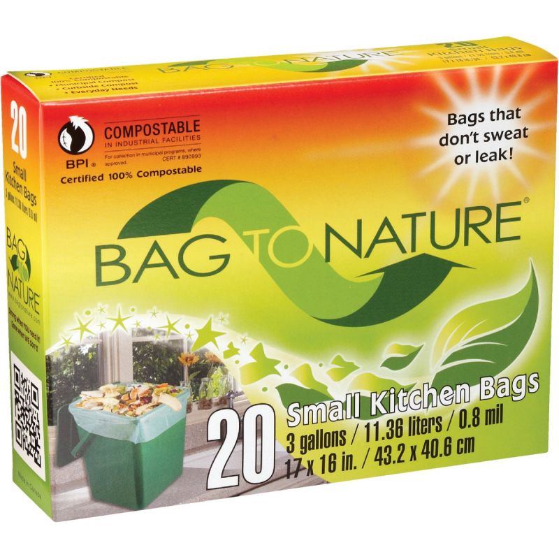 Bag-To-Nature Compostable Trash Bag 3 Gal. Green