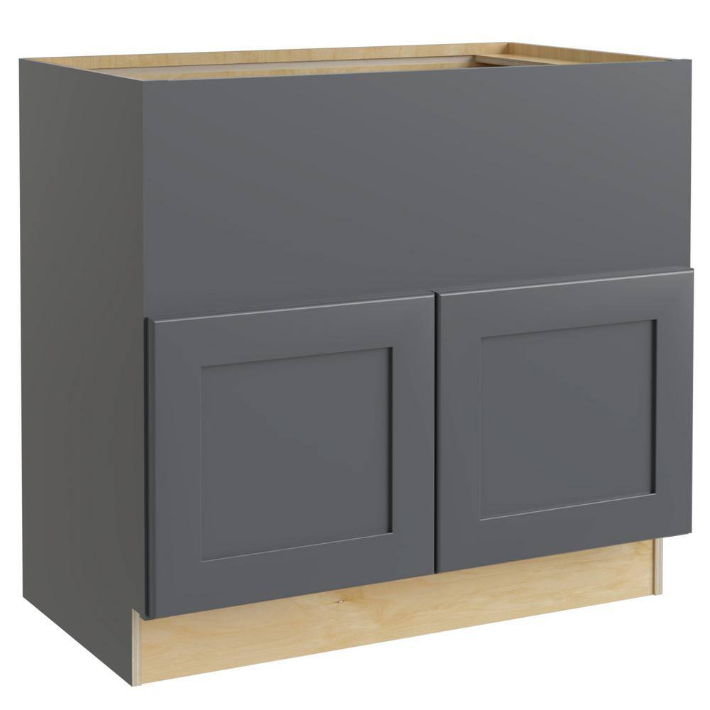 Home Decorators Collection Newport Onyx Gray Shaker Assembled Plywood 36 x 34.5 x 24 in. Stock Farm Sink Base Kitchen Cabinet Soft Close Doors FSB36-NDO