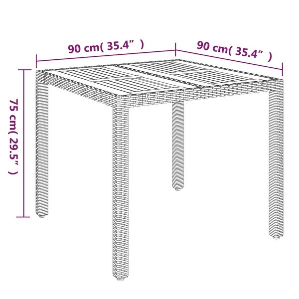 vidaXL Patio Table with Glass Top Black/Gray multisize Poly Rattan